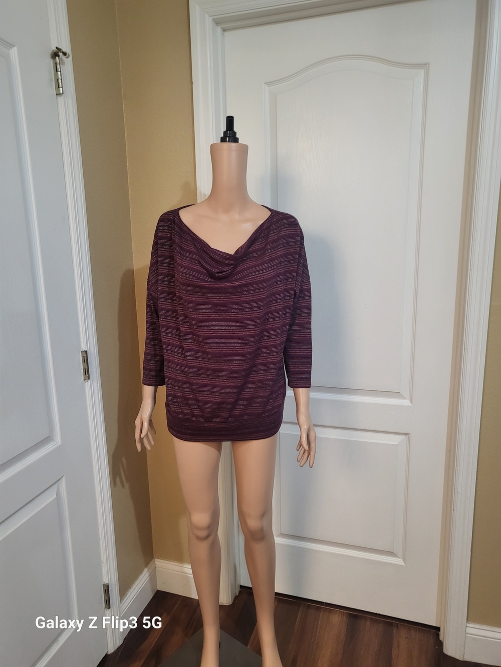 Sonoma Plum Striped Cowl Neck Sweater Blouse XL Pre-owned